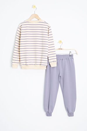 Füme Çizgili Cep Detaylı Erkek Çocuk Eşofman Takımı 23343