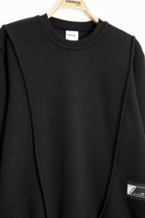 Siyah Erkek Çocuk Arma Detaylı Şardonlu Eşofman Takımı 23349