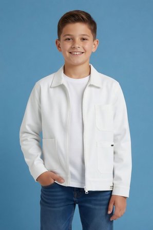 Ekru Erkek Çocuk Fermuarlı Gabardin Uzun Kol Ceket 24129
