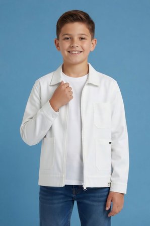 Ekru Erkek Çocuk Fermuarlı Gabardin Uzun Kol Ceket 24129