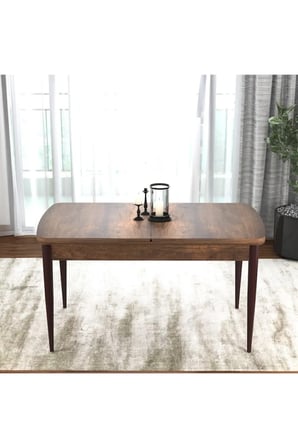 Via Serisi MDF 80x132 Açılabilir Mutfak Masası Takımı Barok Desen Masa 8 Füme Sandalye