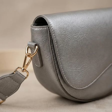 Metalik Gri Gold Detaylı Omuz ve El Çantası 23x15 cm Kadın Çapraz Askılı Çanta