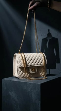 Krem Kapitone Suni Deri Gold Zincirli Omuz Çanta 23×16 cm
