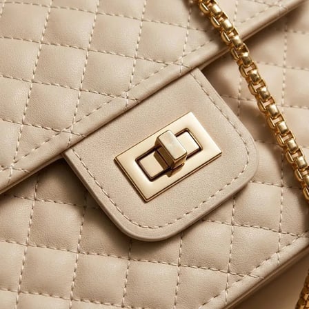 Krem Kapitone Suni Deri Gold Zincirli Omuz Çanta 23×16 cm