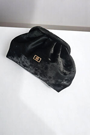 Kadın Siyah Yansımalı Saten Süet Yumuşak Suni Deri Askılı Clutch Portföy Günlük / Abiye Çanta
