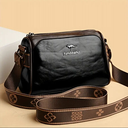 Kadın Siyah Şık Vintane Esintili Mini Crossbody Omuz Çantası-CNT-0017