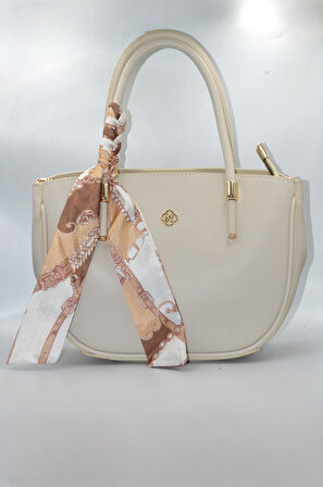 Kadın Bej Kurdele Süslü Fermuarlı Ve Askılı Günlük Şık Çanta