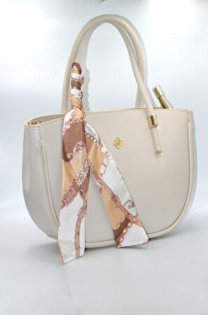 Kadın Bej Kurdele Süslü Fermuarlı Ve Askılı Günlük Şık Çanta