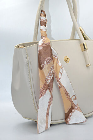 Kadın Bej Kurdele Süslü Fermuarlı Ve Askılı Günlük Şık Çanta