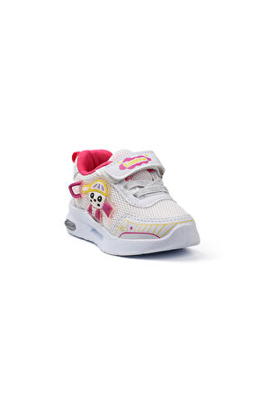 Kız Bebe Beyaz Fuşya Figürlü Işıklı Cırtlı Sneaker Günlük Spor Ayakkabı