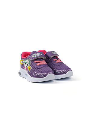 Kız Bebe Lila Fuşya Figürlü Işıklı Cırtlı Sneaker Günlük Spor Ayakkabı