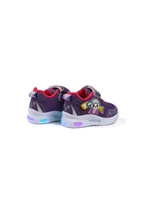 Kız Bebe Lila Fuşya Figürlü Işıklı Cırtlı Sneaker Günlük Spor Ayakkabı
