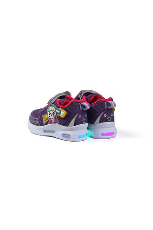 Kız Bebe Lila Fuşya Figürlü Işıklı Cırtlı Sneaker Günlük Spor Ayakkabı