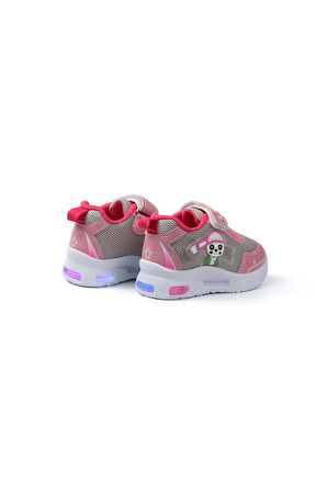 Kız Bebe Pembe Fuşya Figürlü Işıklı Cırtlı Sneaker Günlük Spor Ayakkabı