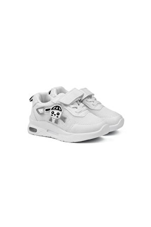 Unisex Bebe Beyaz Işıklı Figürlü Cırtlı Sneaker Günlük Spor Ayakkabı