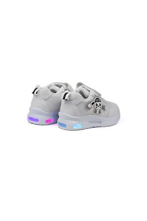 Unisex Bebe Beyaz Işıklı Figürlü Cırtlı Sneaker Günlük Spor Ayakkabı