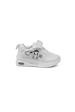 Unisex Bebe Beyaz Işıklı Figürlü Cırtlı Sneaker Günlük Spor Ayakkabı