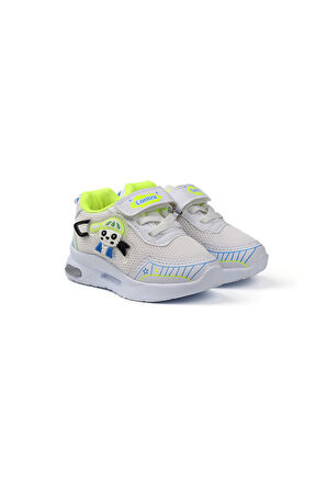 Unisex Bebe Beyaz Sarı Figürlü Işıklı Cırtlı Sneaker Günlük Spor Ayakkabı
