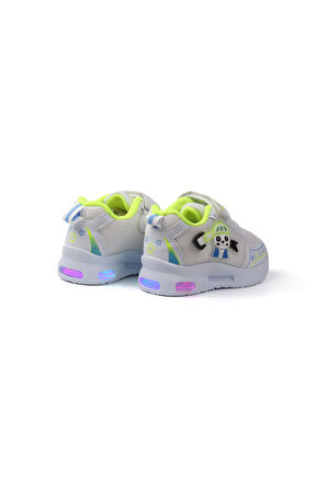 Unisex Bebe Beyaz Sarı Figürlü Işıklı Cırtlı Sneaker Günlük Spor Ayakkabı