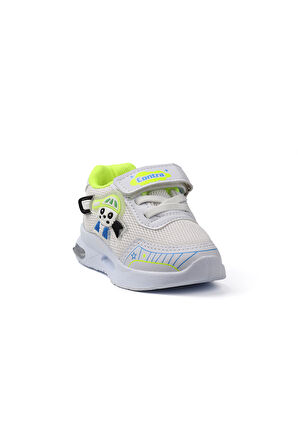 Unisex Bebe Beyaz Sarı Figürlü Işıklı Cırtlı Sneaker Günlük Spor Ayakkabı