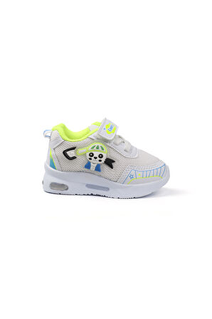 Unisex Bebe Beyaz Sarı Figürlü Işıklı Cırtlı Sneaker Günlük Spor Ayakkabı