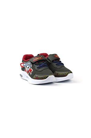 Unisex Bebe Haki Kırmızı Figürlü Işıklı Cırtlı Sneaker Günlük Spor Ayakkabı