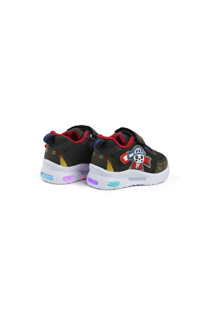 Unisex Bebe Haki Kırmızı Figürlü Işıklı Cırtlı Sneaker Günlük Spor Ayakkabı