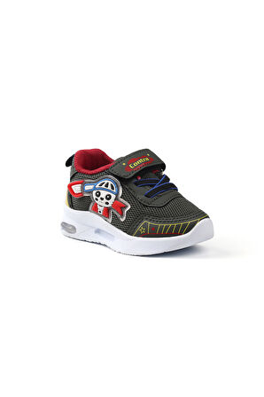 Unisex Bebe Haki Kırmızı Figürlü Işıklı Cırtlı Sneaker Günlük Spor Ayakkabı