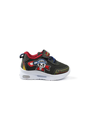 Unisex Bebe Haki Kırmızı Figürlü Işıklı Cırtlı Sneaker Günlük Spor Ayakkabı