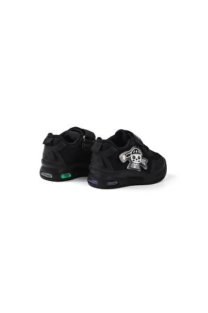 Unisex Bebe Siyah Figürlü Işıklı Cırtlı Sneaker Günlük Spor Ayakkabı