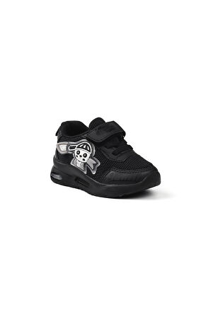 Unisex Bebe Siyah Figürlü Işıklı Cırtlı Sneaker Günlük Spor Ayakkabı