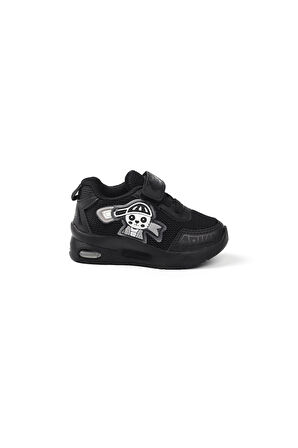 Unisex Bebe Siyah Figürlü Işıklı Cırtlı Sneaker Günlük Spor Ayakkabı