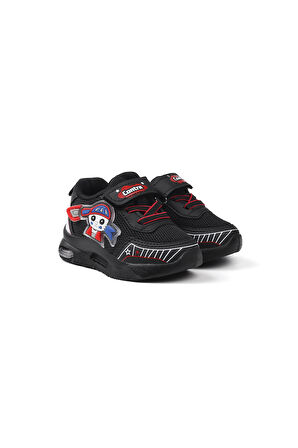 Unisex Bebe Siyah Kırmızı Figürlü Işıklı Cırtlı Sneaker Günlük Spor Ayakkabı