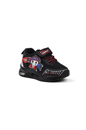 Unisex Bebe Siyah Kırmızı Figürlü Işıklı Cırtlı Sneaker Günlük Spor Ayakkabı