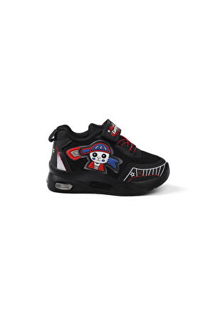 Unisex Bebe Siyah Kırmızı Figürlü Işıklı Cırtlı Sneaker Günlük Spor Ayakkabı