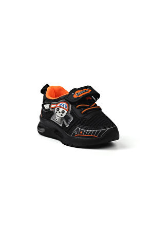 Unisex Bebe Siyah Oranj Figürlü Işıklı Cırtlı Sneaker Günlük Spor Ayakkabı