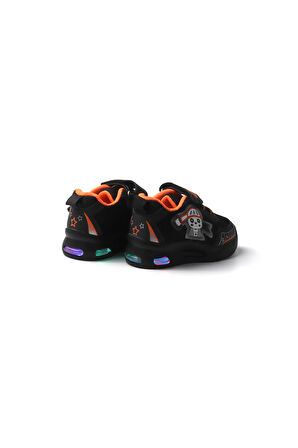Unisex Bebe Siyah Oranj Figürlü Işıklı Cırtlı Sneaker Günlük Spor Ayakkabı