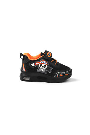 Unisex Bebe Siyah Oranj Figürlü Işıklı Cırtlı Sneaker Günlük Spor Ayakkabı