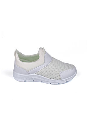 Çocuk Unisex Beyaz Bağcıksız Slip-On Rahat Kalıp Günlük Sneaker Spor Ayakkabı