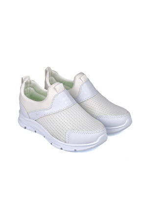 Çocuk Unisex Beyaz Bağcıksız Slip-On Rahat Kalıp Günlük Sneaker Spor Ayakkabı