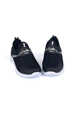 Çocuk Unisex Siyah Beyaz Bağcıksız Slip-On Rahat Kalıp Günlük Sneaker Spor Ayakkabı