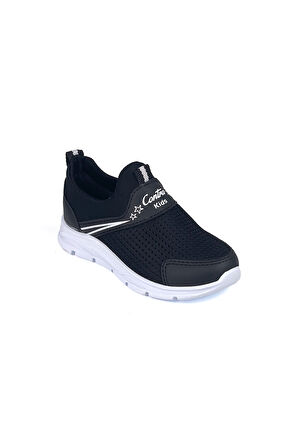 Çocuk Unisex Siyah Beyaz Bağcıksız Slip-On Rahat Kalıp Günlük Sneaker Spor Ayakkabı