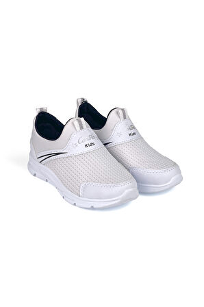 Çocuk Unisex Beyaz Siyah Bağcıksız Slip-On Rahat Kalıp Günlük Sneaker Spor Ayakkabı