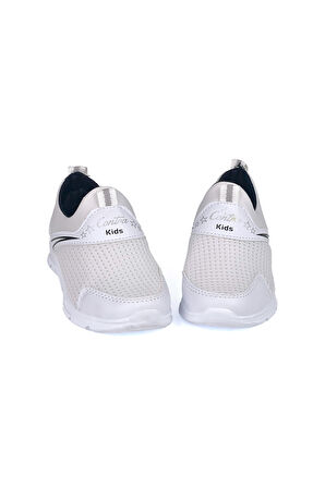 Çocuk Unisex Beyaz Siyah Bağcıksız Slip-On Rahat Kalıp Günlük Sneaker Spor Ayakkabı