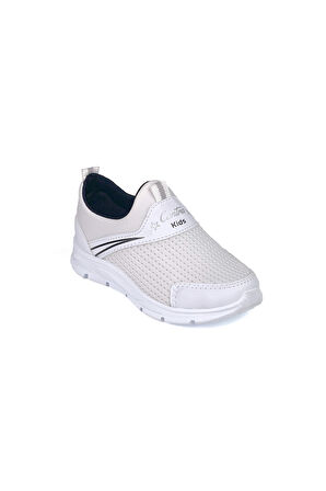 Çocuk Unisex Beyaz Siyah Bağcıksız Slip-On Rahat Kalıp Günlük Sneaker Spor Ayakkabı