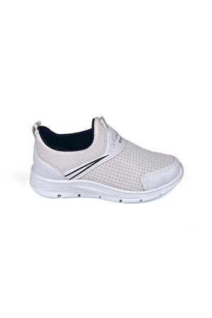 Çocuk Unisex Beyaz Siyah Bağcıksız Slip-On Rahat Kalıp Günlük Sneaker Spor Ayakkabı