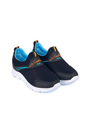 Çocuk Unisex Siyah Turkuaz Bağcıksız Slip-On Rahat Kalıp Günlük Sneaker Spor Ayakkabı