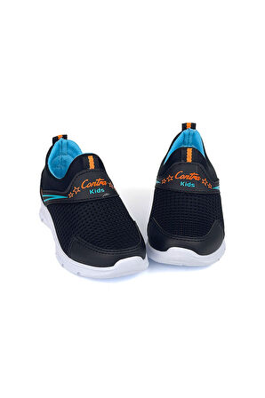Çocuk Unisex Siyah Turkuaz Bağcıksız Slip-On Rahat Kalıp Günlük Sneaker Spor Ayakkabı