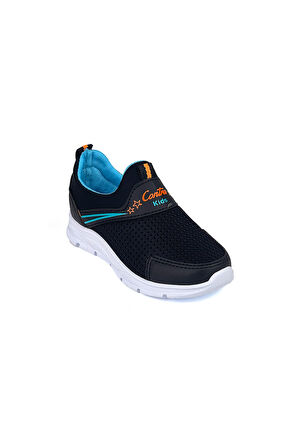 Çocuk Unisex Siyah Turkuaz Bağcıksız Slip-On Rahat Kalıp Günlük Sneaker Spor Ayakkabı