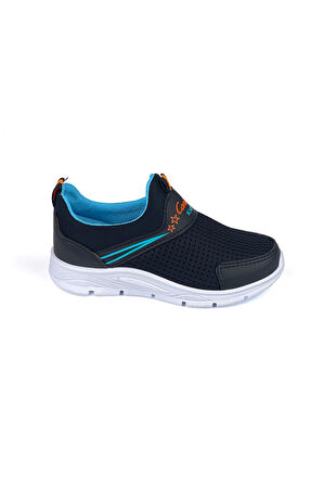 Çocuk Unisex Siyah Turkuaz Bağcıksız Slip-On Rahat Kalıp Günlük Sneaker Spor Ayakkabı